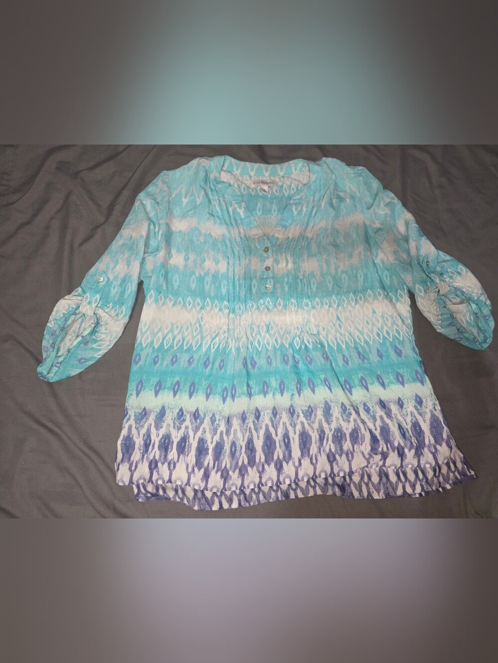Kim Rogers Aqua, White & Lavender Printed Tunic Top